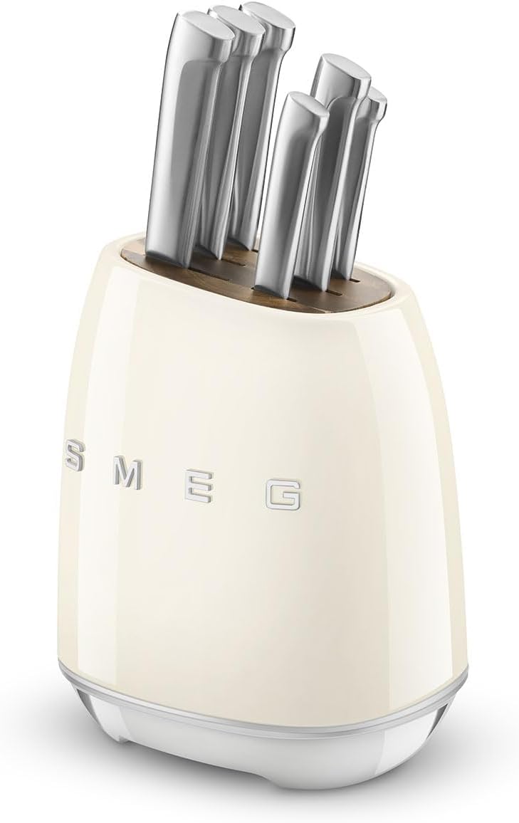 سرویس چاقو 7 پارچه اسمگ ایتالیا مدل SMEG Cream | طراحی کلاسیک دهه 50 میلادی | رنگ کرم